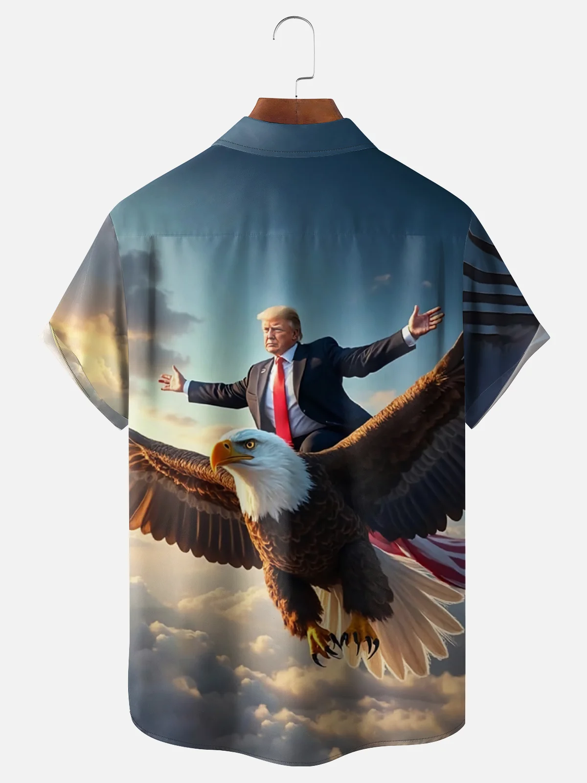 Tall Size Moisture-wicking Trump Eagle Patriotic Chest Pocket Casual Shirt