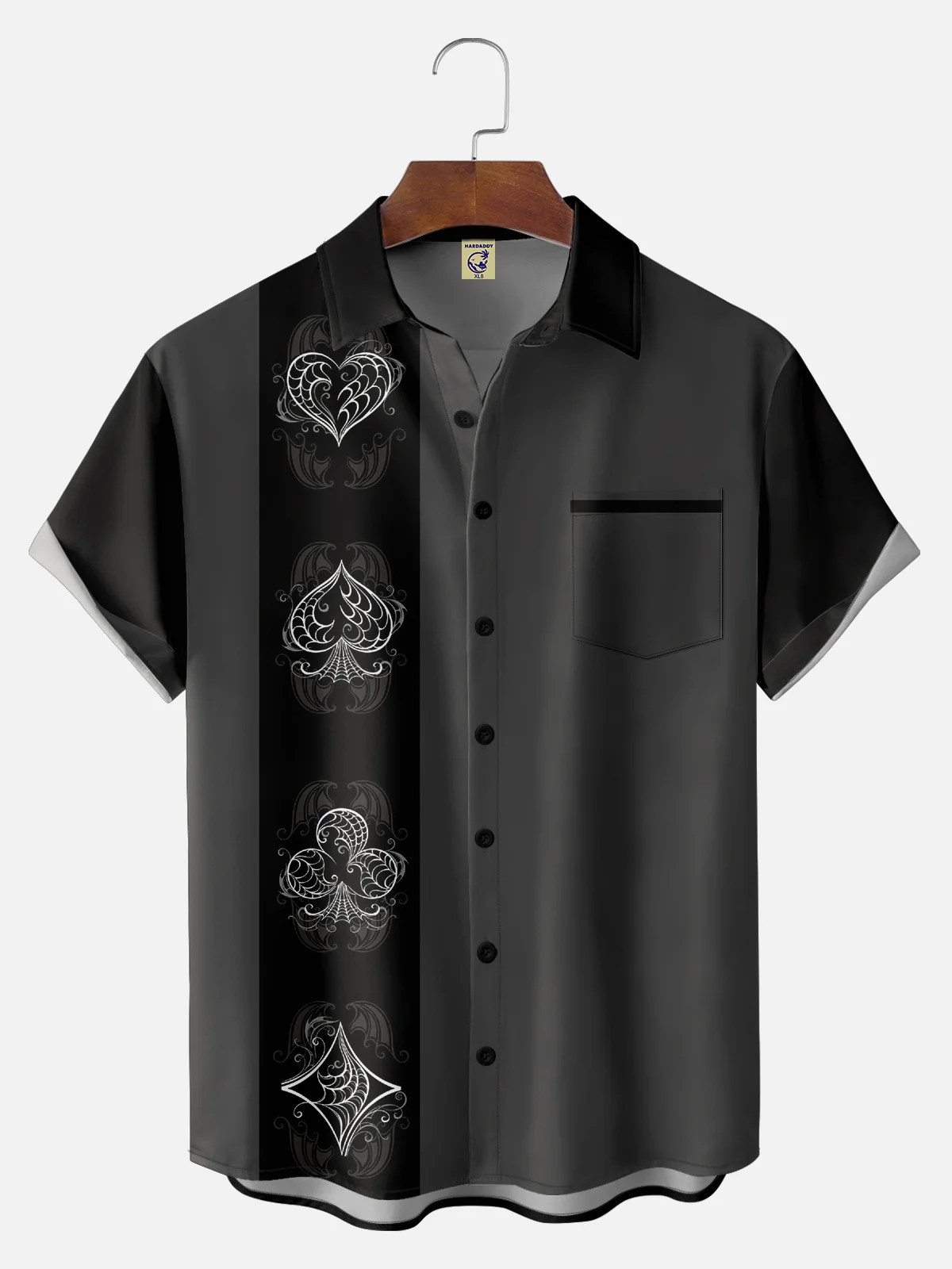 Big Size Moisture-wicking Poker Symbols Chest Pocket Bowling Shirt