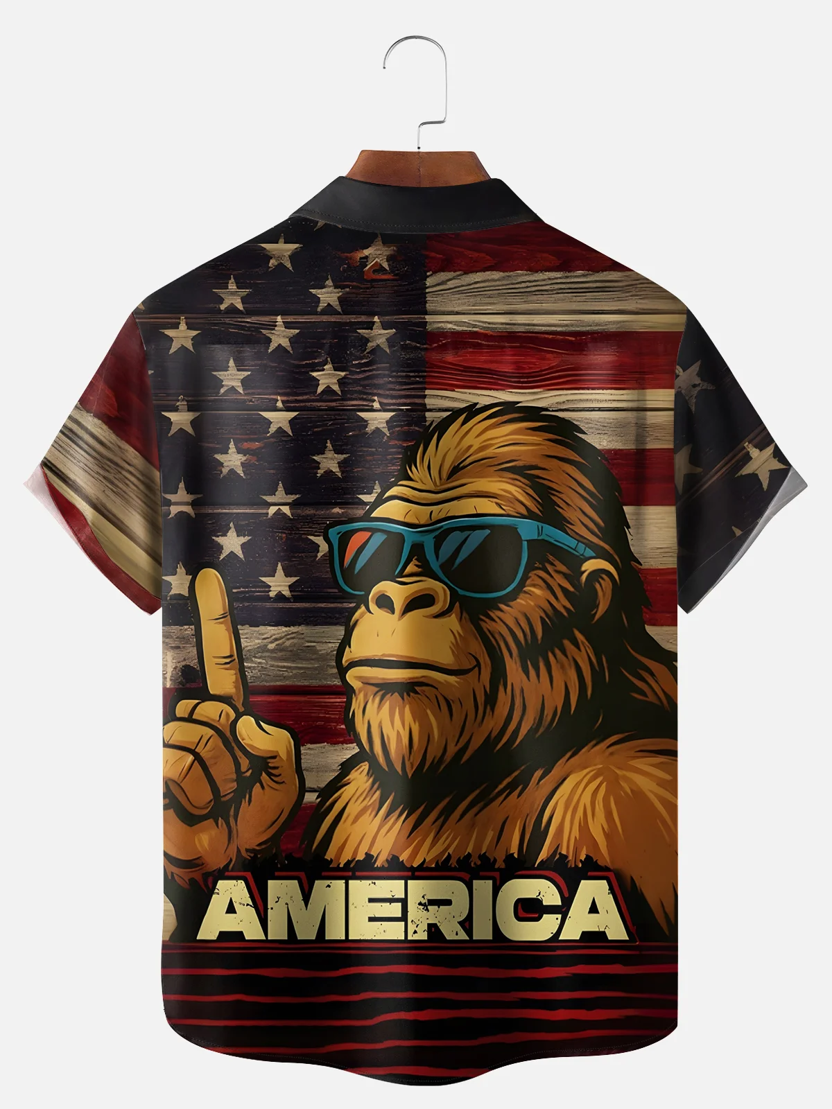 Big Size Moisture-wicking Independence Day Bigfoot American Flag Chest Pocket Casual Shirt