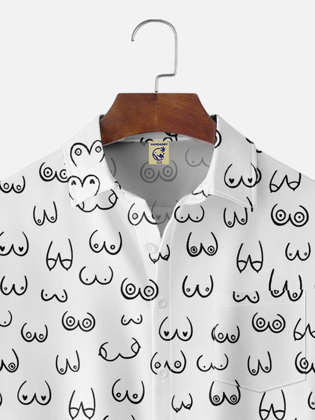 Big Size Moisture-wicking Art Abstract Boobs Line Drawing Chest Pocket Hawaiian Shirt