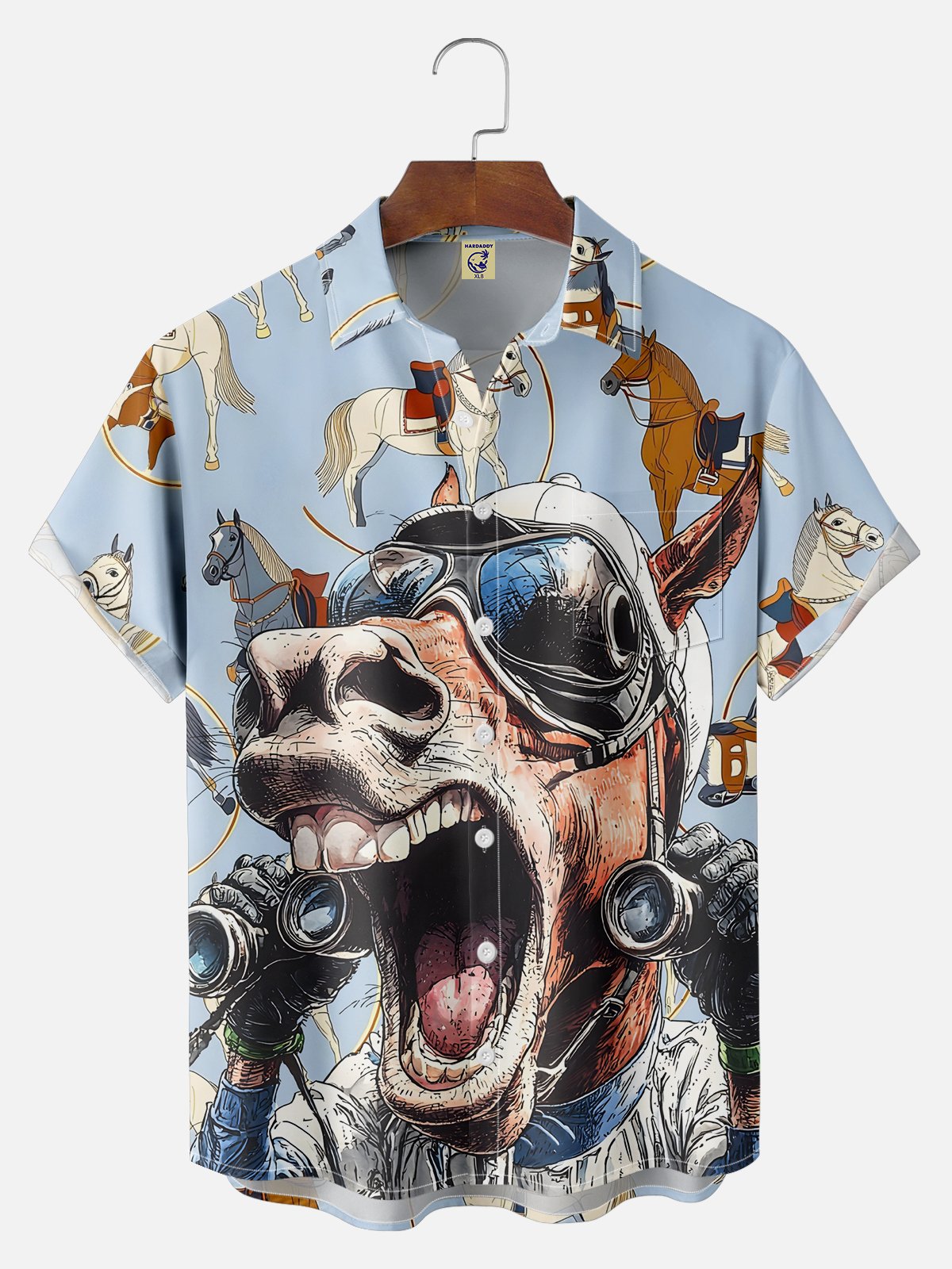 Big Size Moisture-wicking Kentucky Derby Horse Racing Chest Pocket Casual Shirt