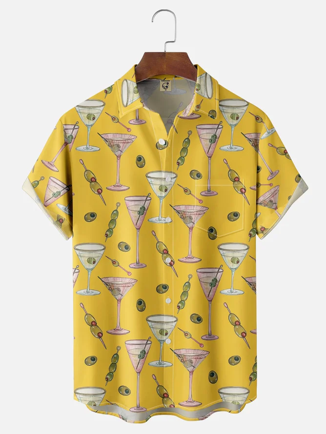 Tall Size Moisture Wicking Cocktail Chest Pocket Hawaiian Shirt