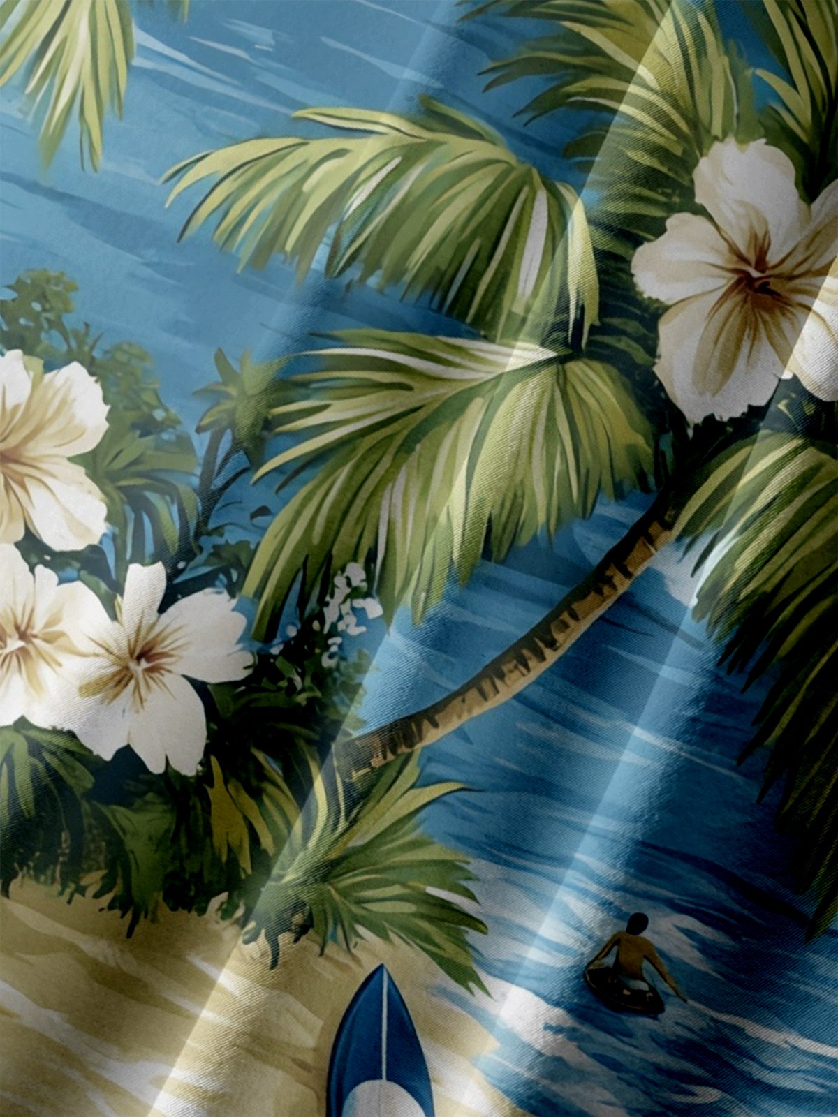 Big Size Moisture-wicking Tropical Hibiscus Flower Chest Pocket Hawaiian Shirt