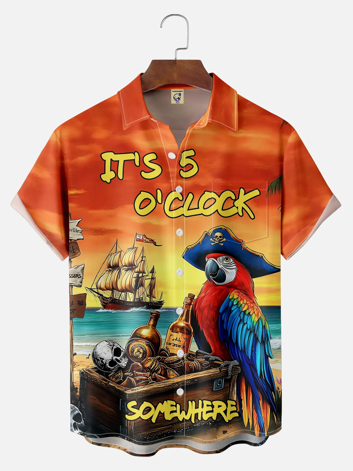 Big Size Moisture Wicking 5 O'Clock Hawaiian Parrot Chest Pocket Casual Shirt