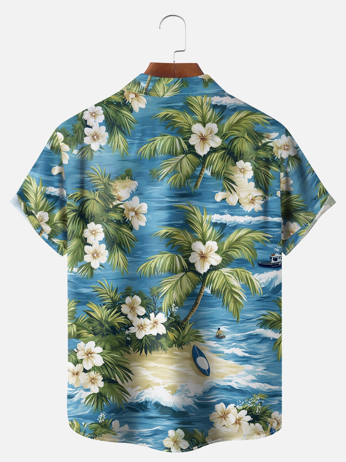 Big Size Moisture-wicking Tropical Hibiscus Flower Chest Pocket Hawaiian Shirt