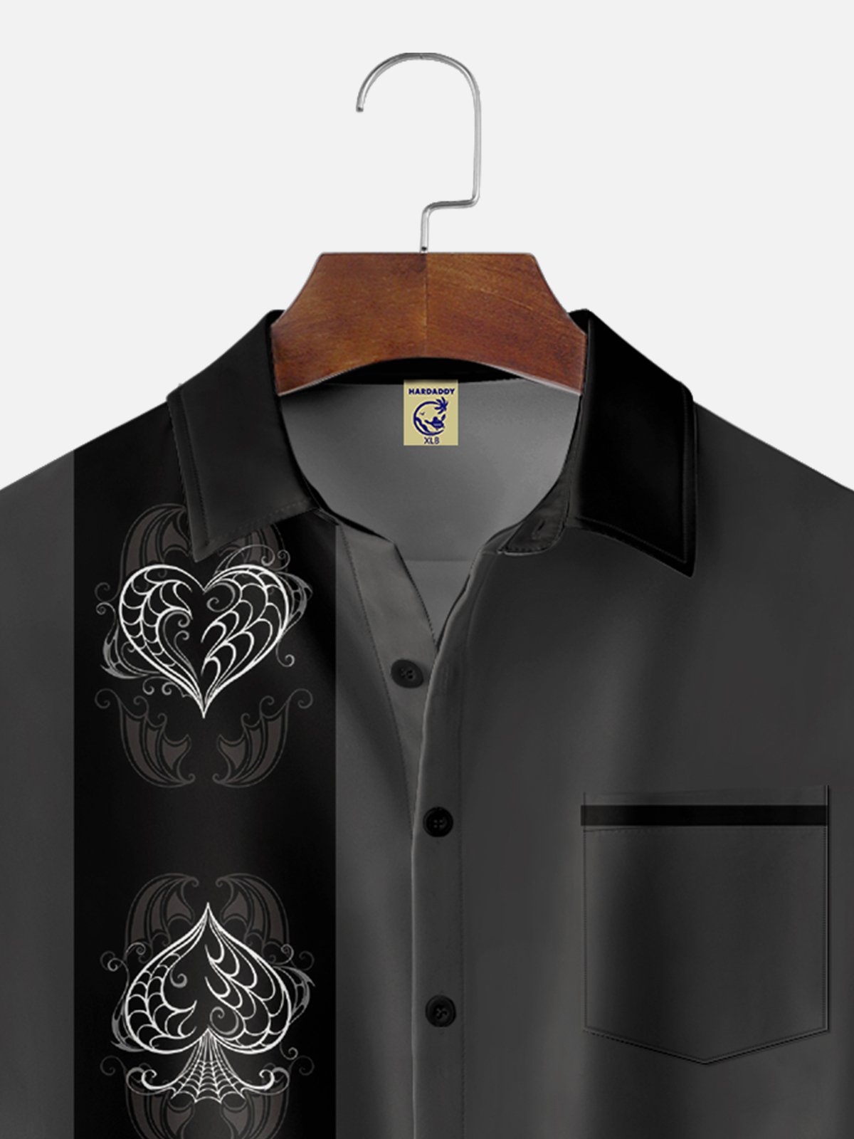 Big Size Moisture-wicking Poker Symbols Chest Pocket Bowling Shirt