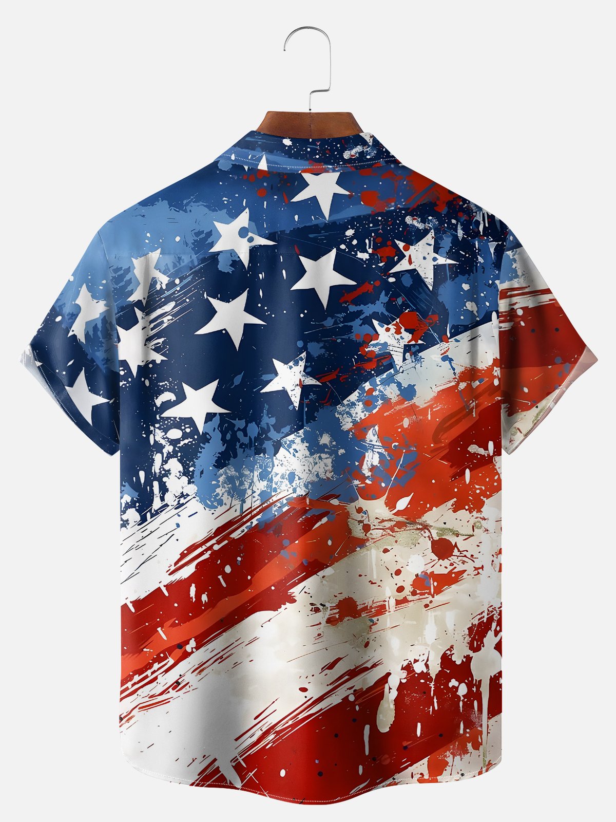 Big Size Moisture-wicking American Flag Oil Painting Ink Art Chest Pocket Casual Shirt