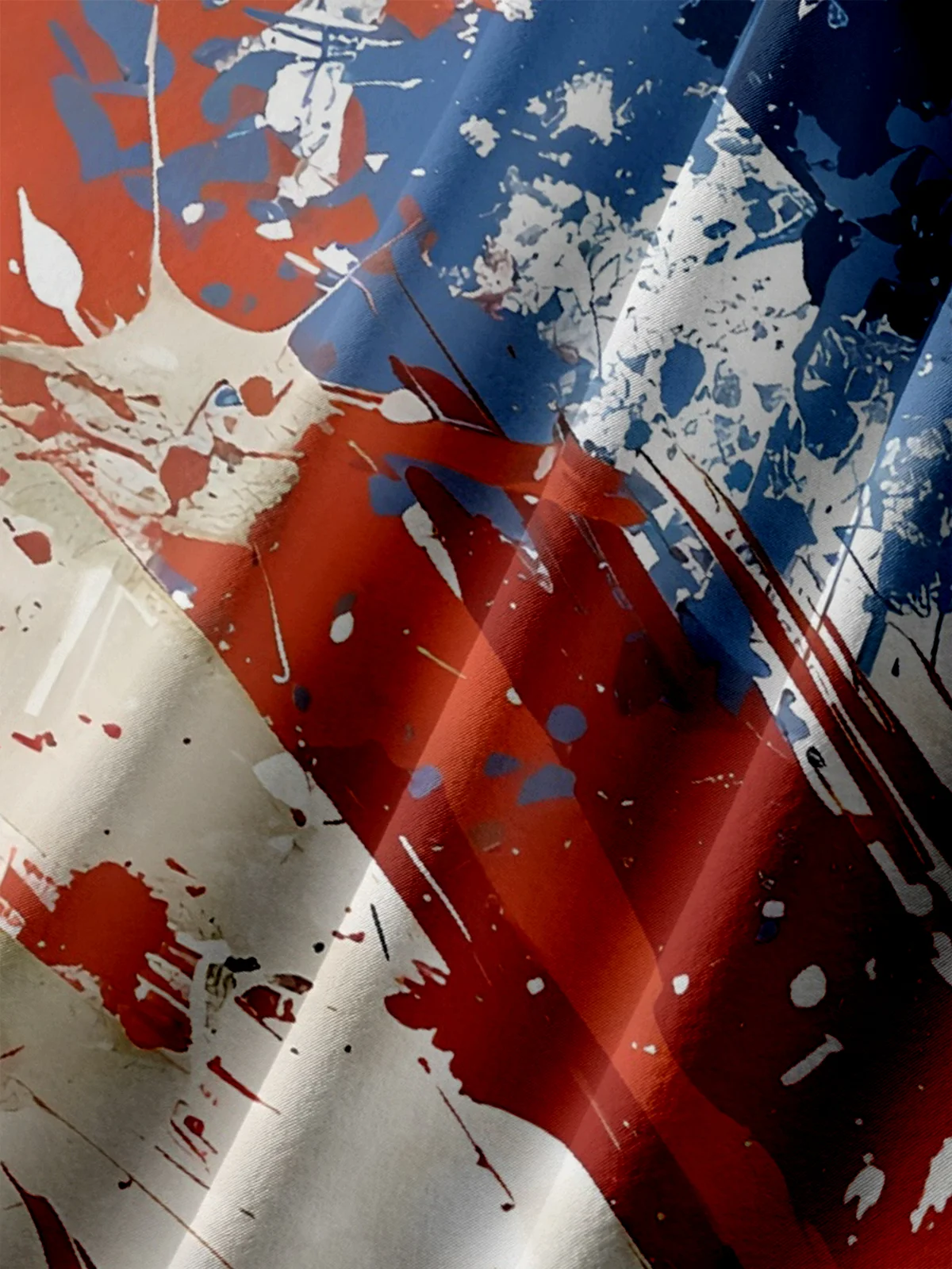 Big Size Moisture-wicking American Flag Oil Painting Ink Art Chest Pocket Casual Shirt