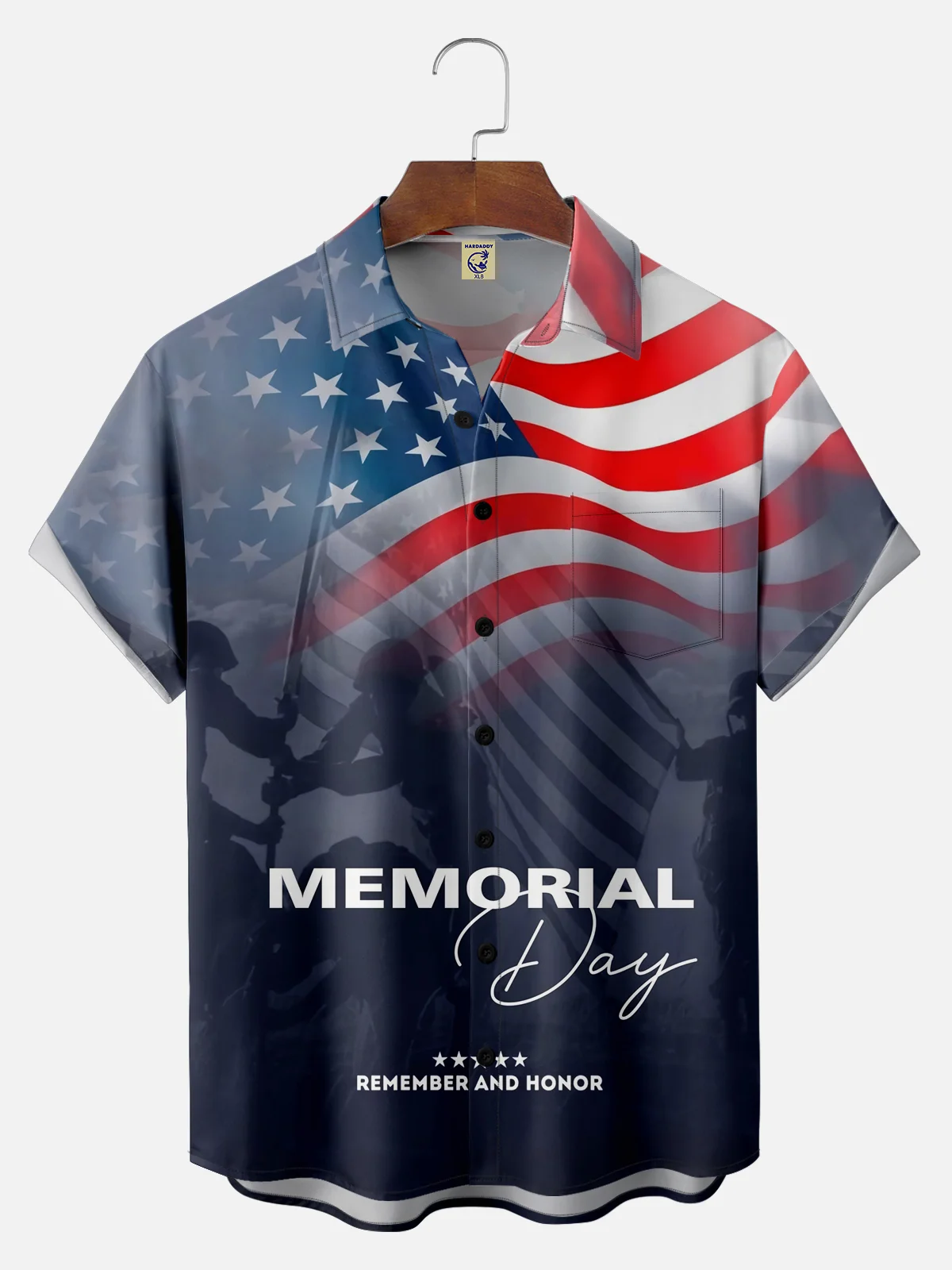 Big Size Moisture-wicking Memorial Day American Flag Chest Pocket Casual Shirt