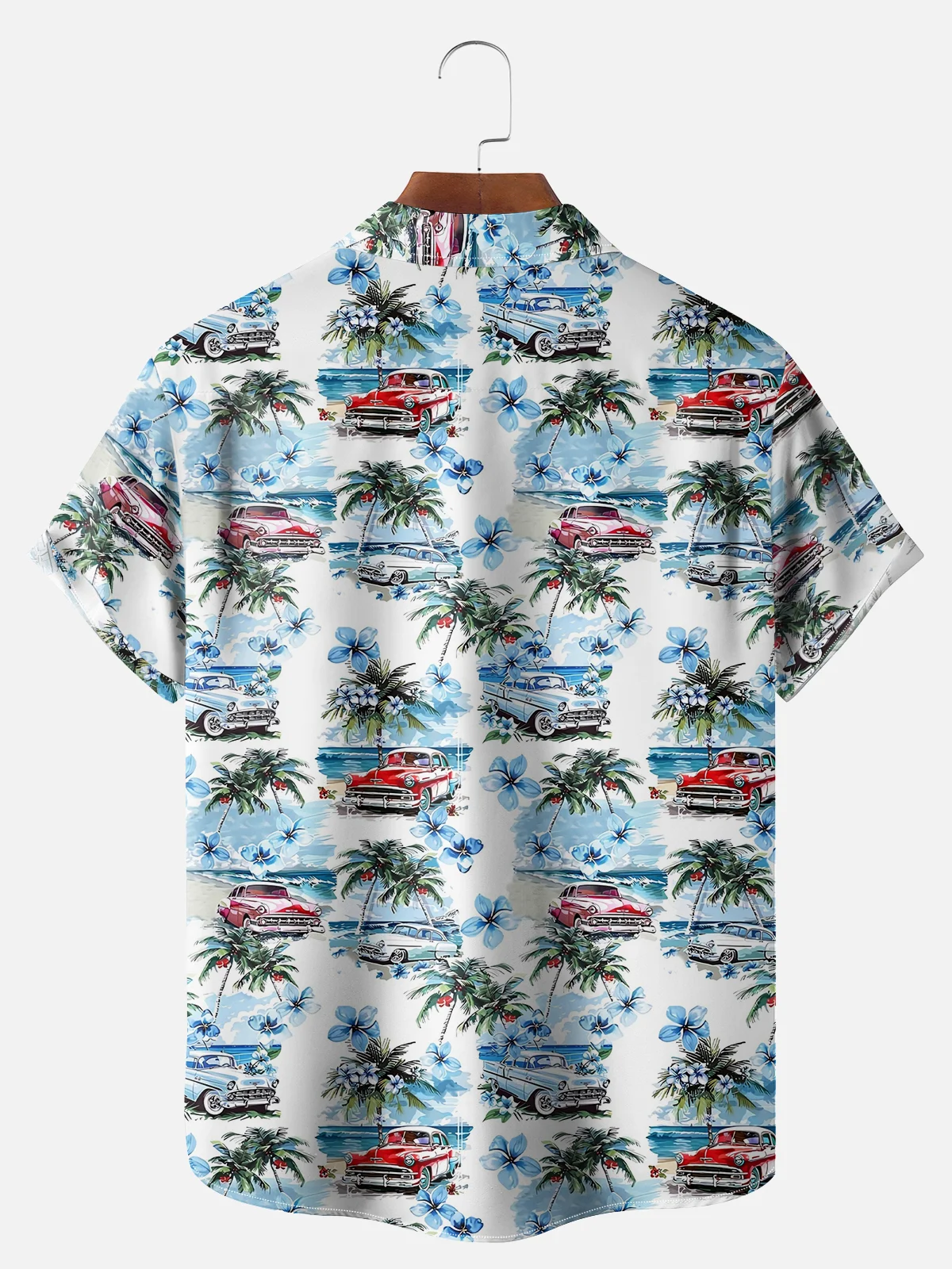 Big Size Moisture-wicking Beach Retro Car Chest Pocket Hawaiian Shirt