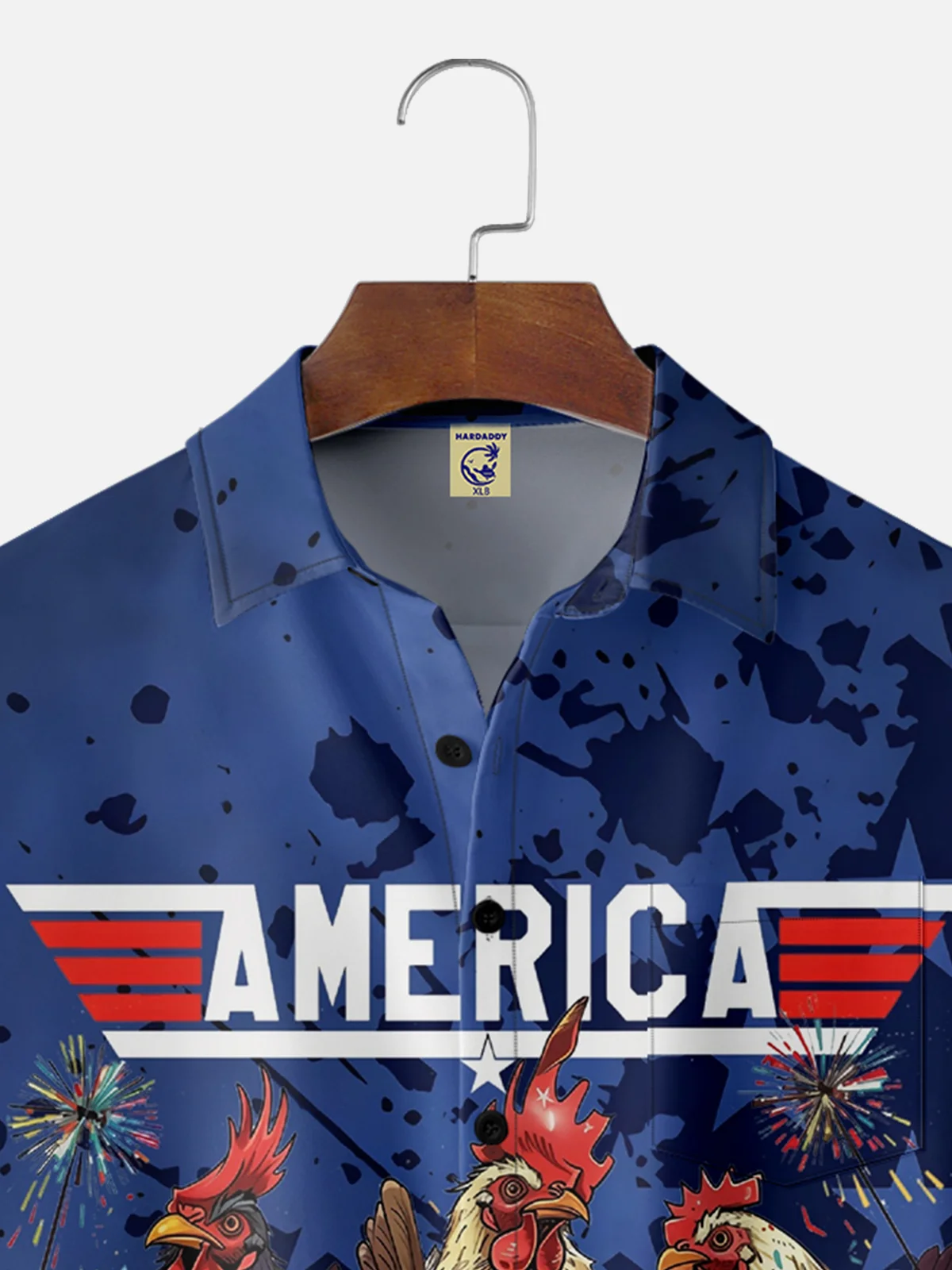 Big Size Moisture-wicking Independence Day Rooster American Flag Chest Pocket Casual Shirt