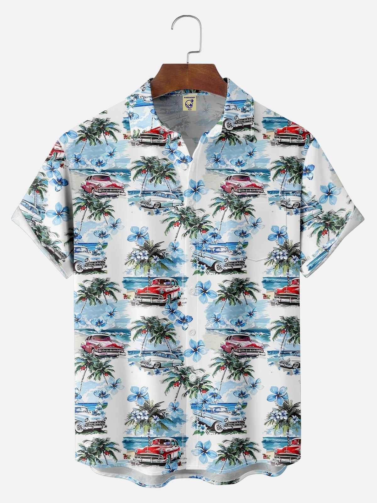 Big Size Moisture-wicking Beach Retro Car Chest Pocket Hawaiian Shirt