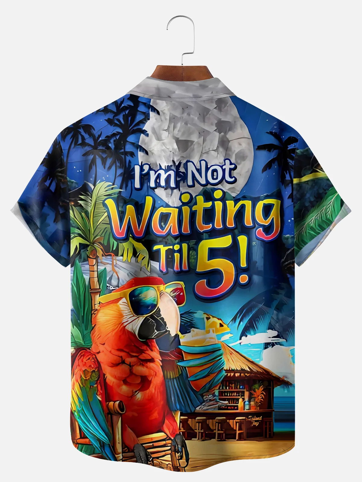 Big Size Moisture Wicking I M Not Waiting Ril 5 Parrot Beach Scene Chest Pocket Hawaiian Shirt