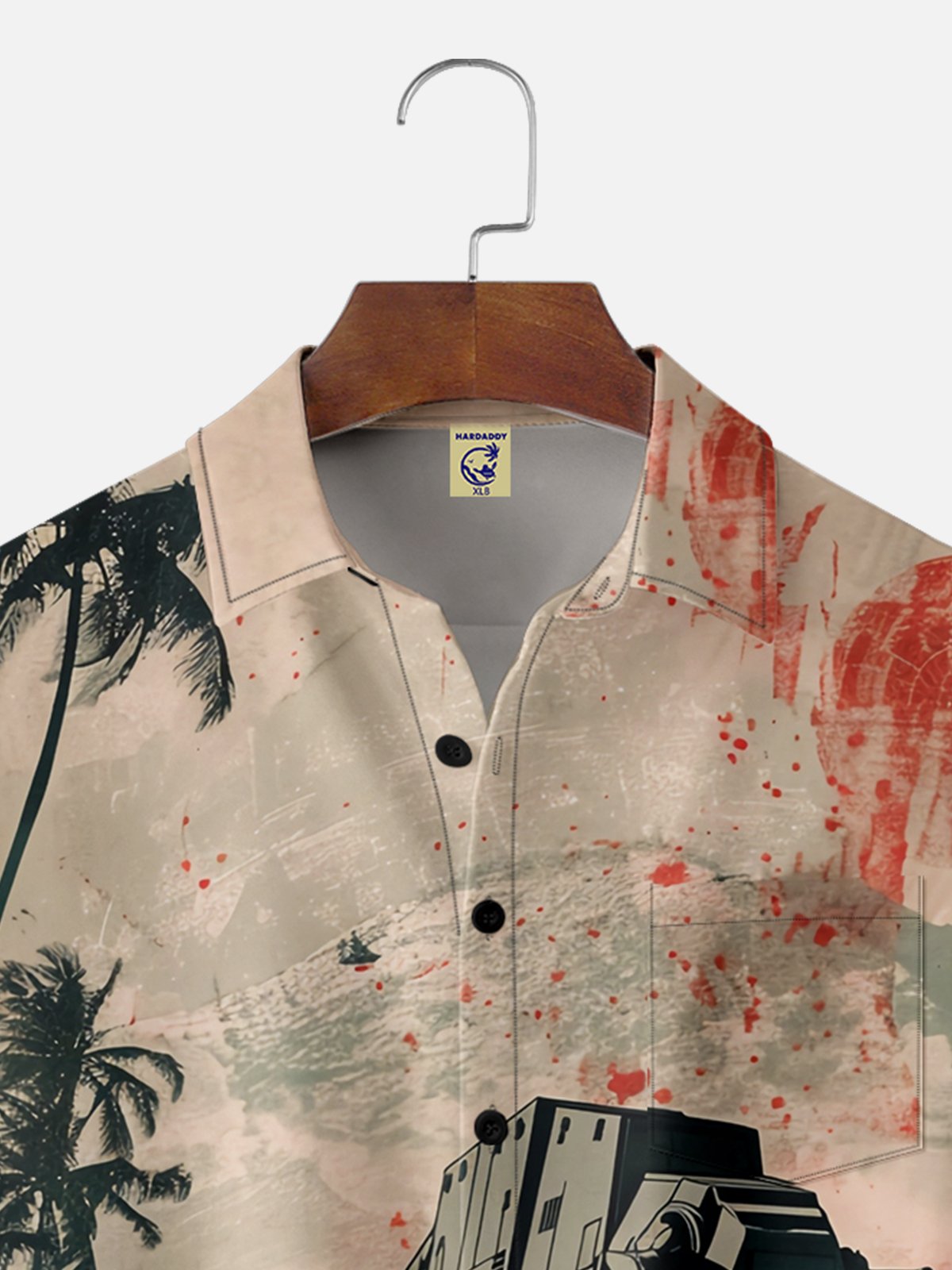 Big Size Moisture-wicking Star Robot Chest Pocket Hawaiian Shirt