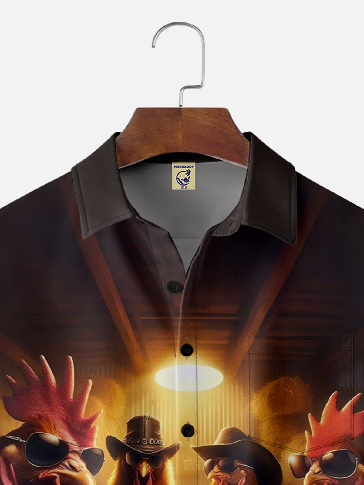 Big Size Moisture-wicking Rooster Poker Chip Farm Chest Pocket Casual Shirt