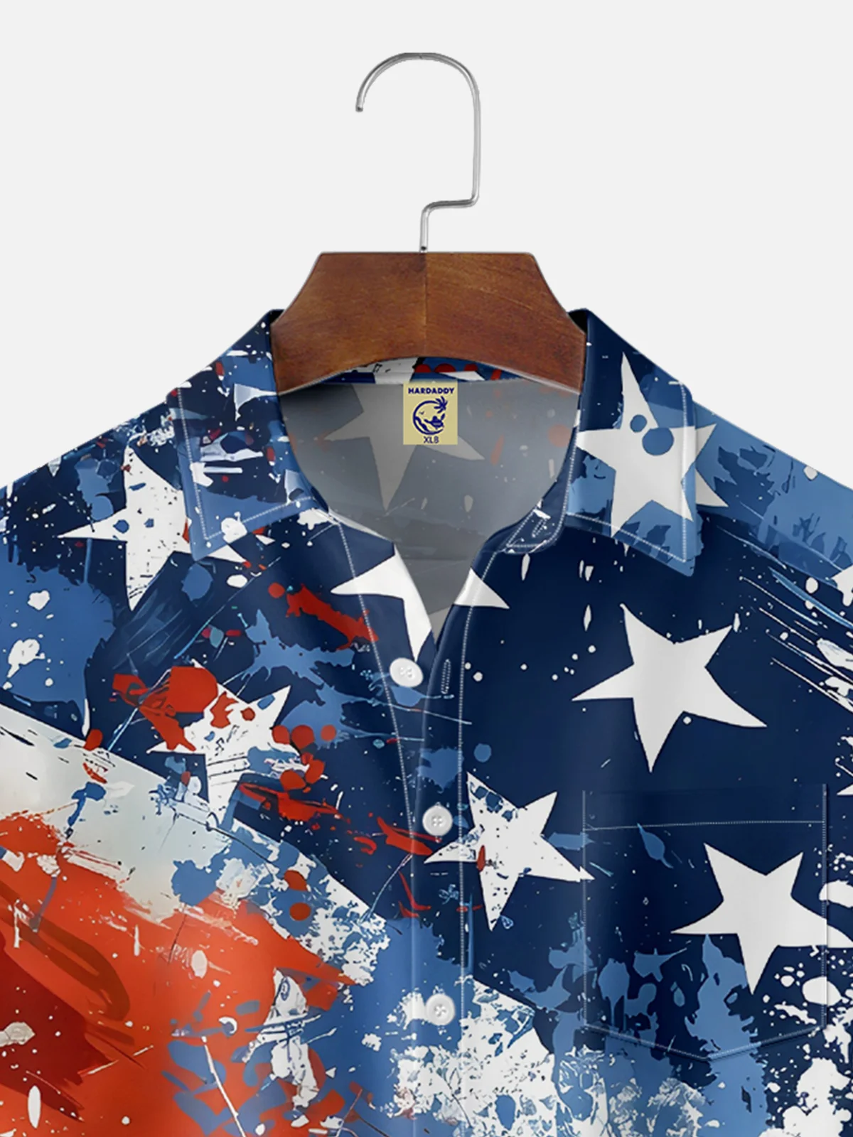 Big Size Moisture-wicking American Flag Oil Painting Ink Art Chest Pocket Casual Shirt