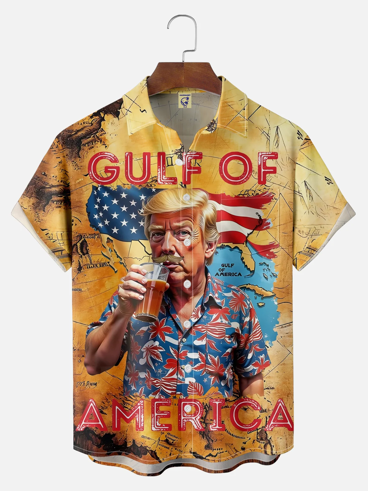 Big Size Moisture Wicking Gulf Of American Trump Chest Pocket Hawaiian Shirt