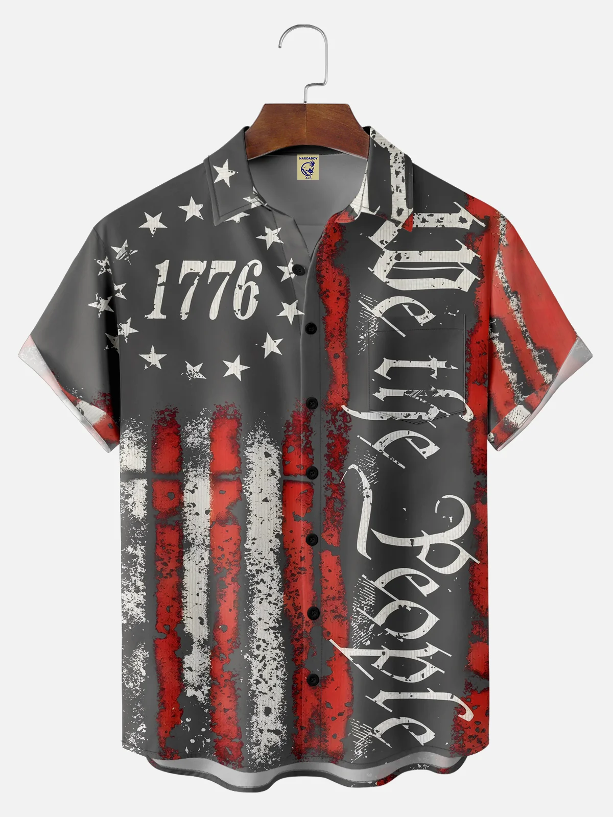 Big Size Moisture Wicking 1776 Declaration of Independence 4th of July Chest Pocket Hawaiian Shirt