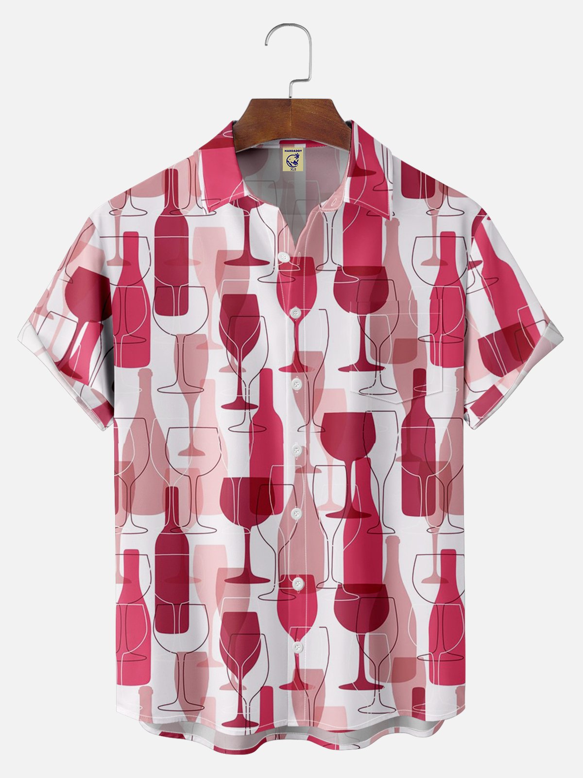 Big Size Moisture-wicking Wine Glass Abstract Art Chest Pocket Hawaiian Shirt