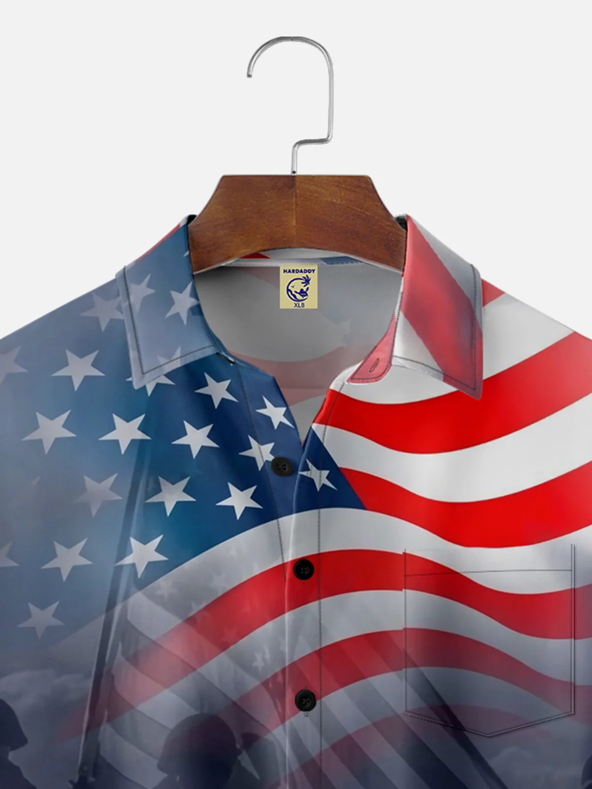 Big Size Moisture-wicking Memorial Day American Flag Chest Pocket Casual Shirt