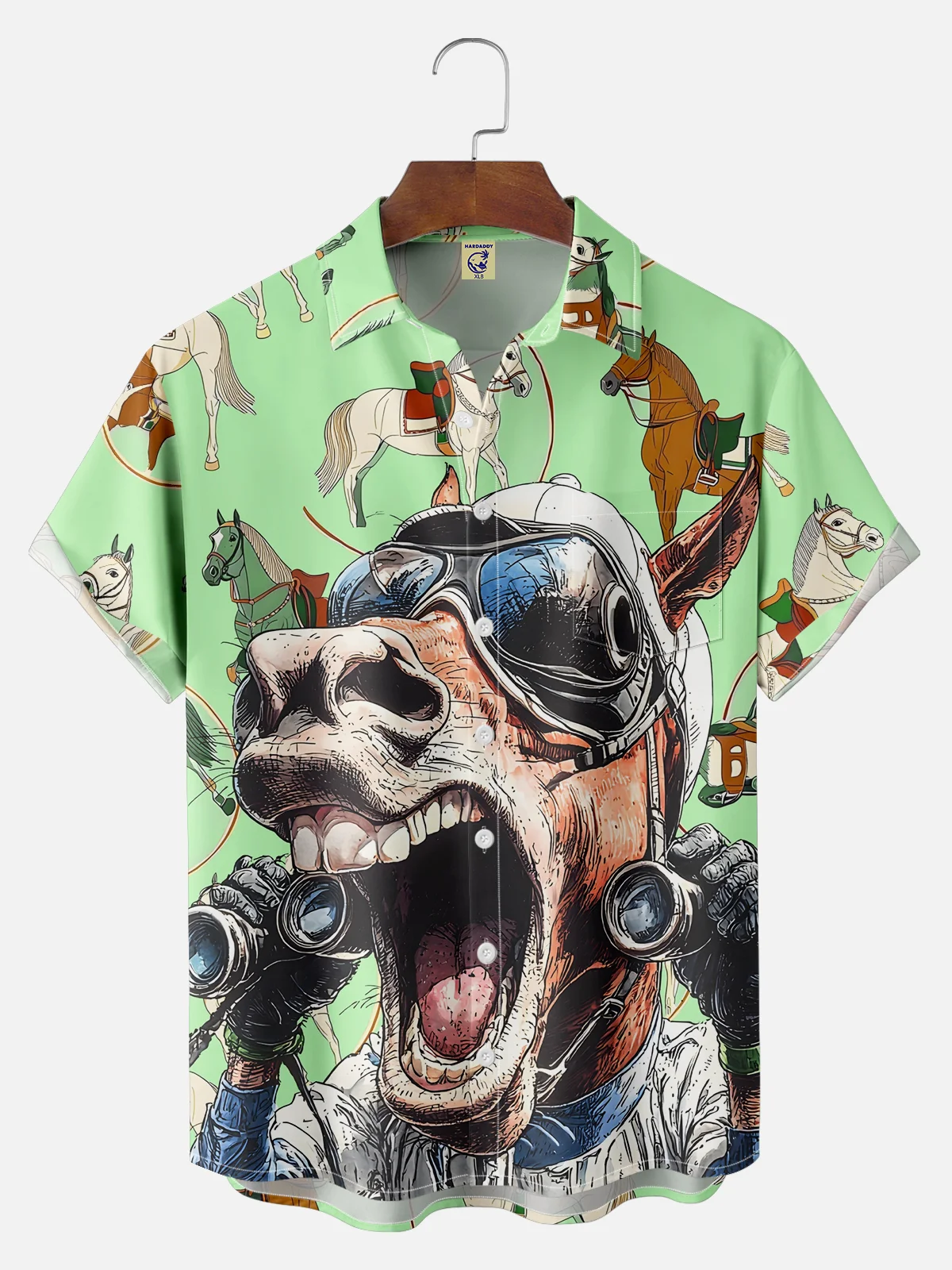Big Size Moisture-wicking Kentucky Derby Horse Racing Chest Pocket Casual Shirt
