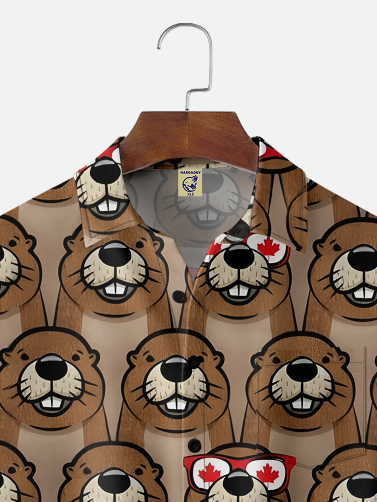 Big Size Moisture-wicking Canada Day Beaver Chest Pocket Casual Shirt