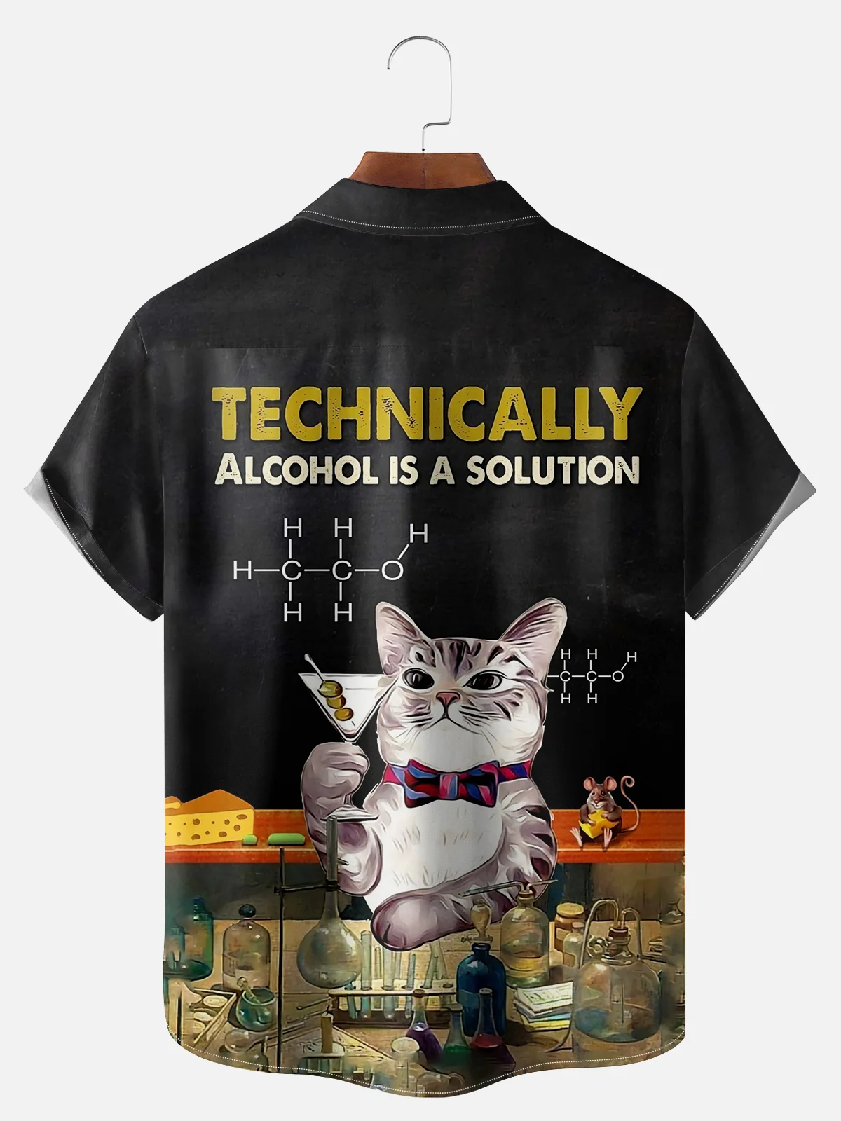 Big Size Moisture-wicking Chemistry Cat Bartender Cocktail Chest Pocket Hawaiian Shirt