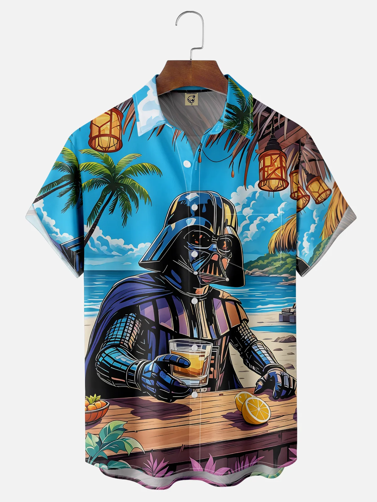 Tall Size Moisture-wicking Star Beach Coconut Tree Chest Pocket Hawaiian Shirt