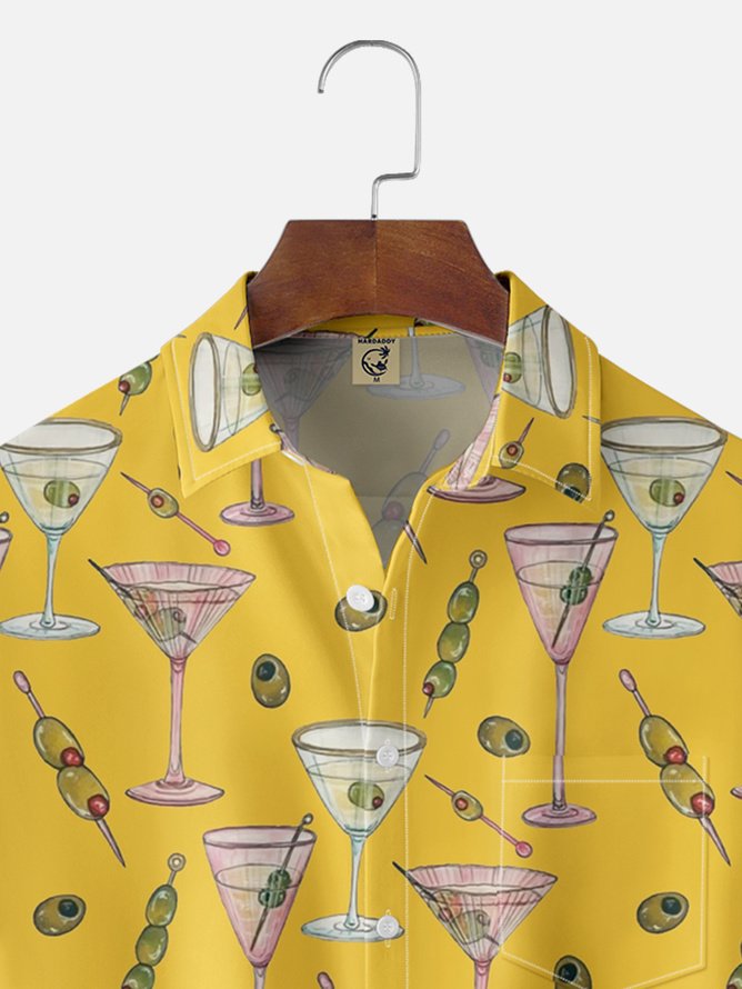Tall Size Moisture Wicking Cocktail Chest Pocket Hawaiian Shirt