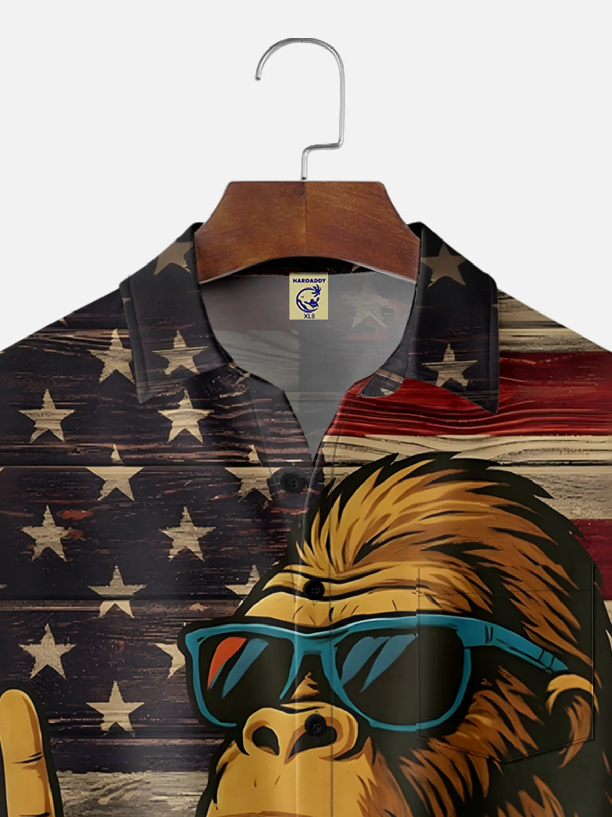Big Size Moisture-wicking Independence Day Bigfoot American Flag Chest Pocket Casual Shirt