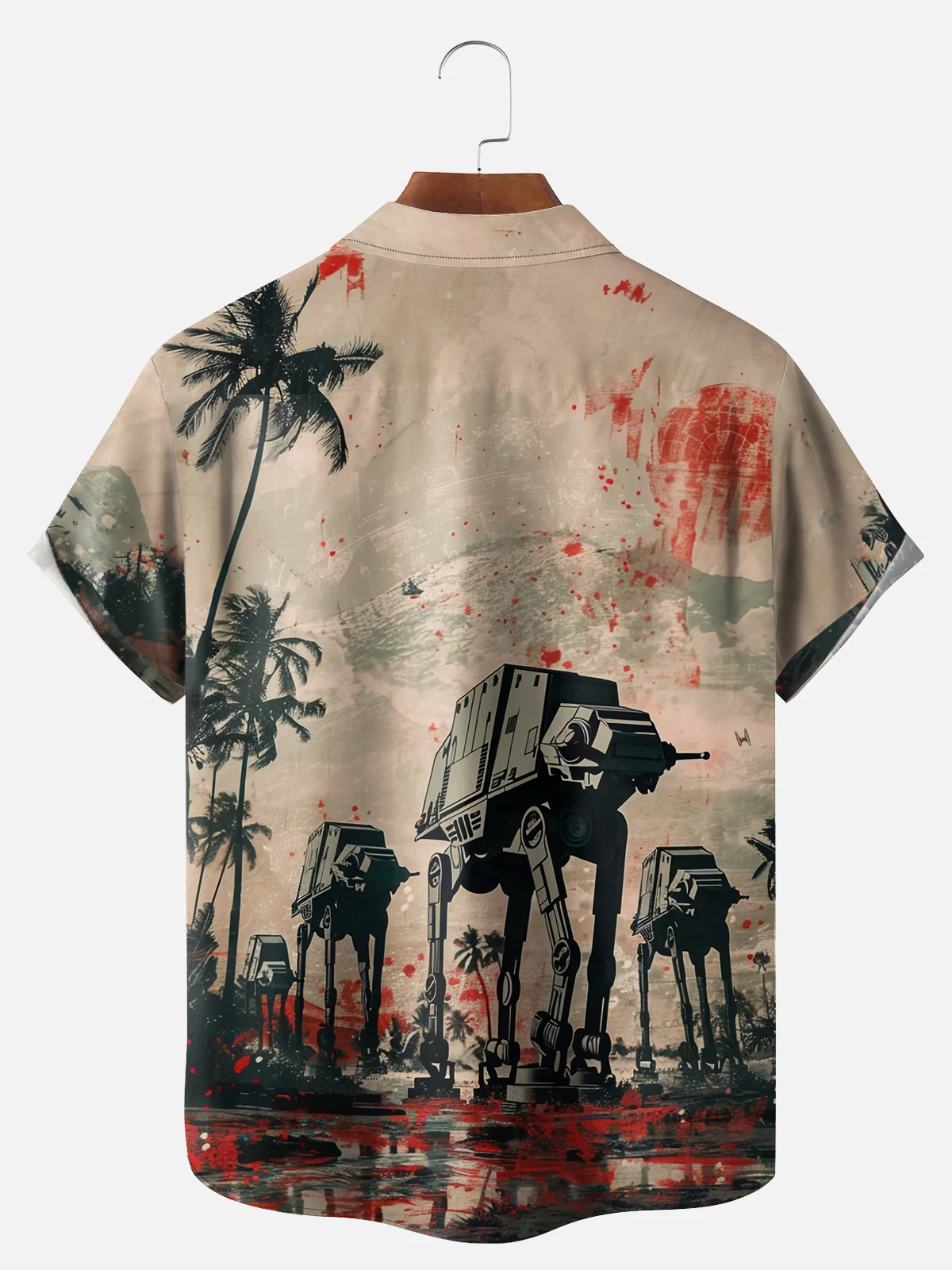 Big Size Moisture-wicking Star Robot Chest Pocket Hawaiian Shirt