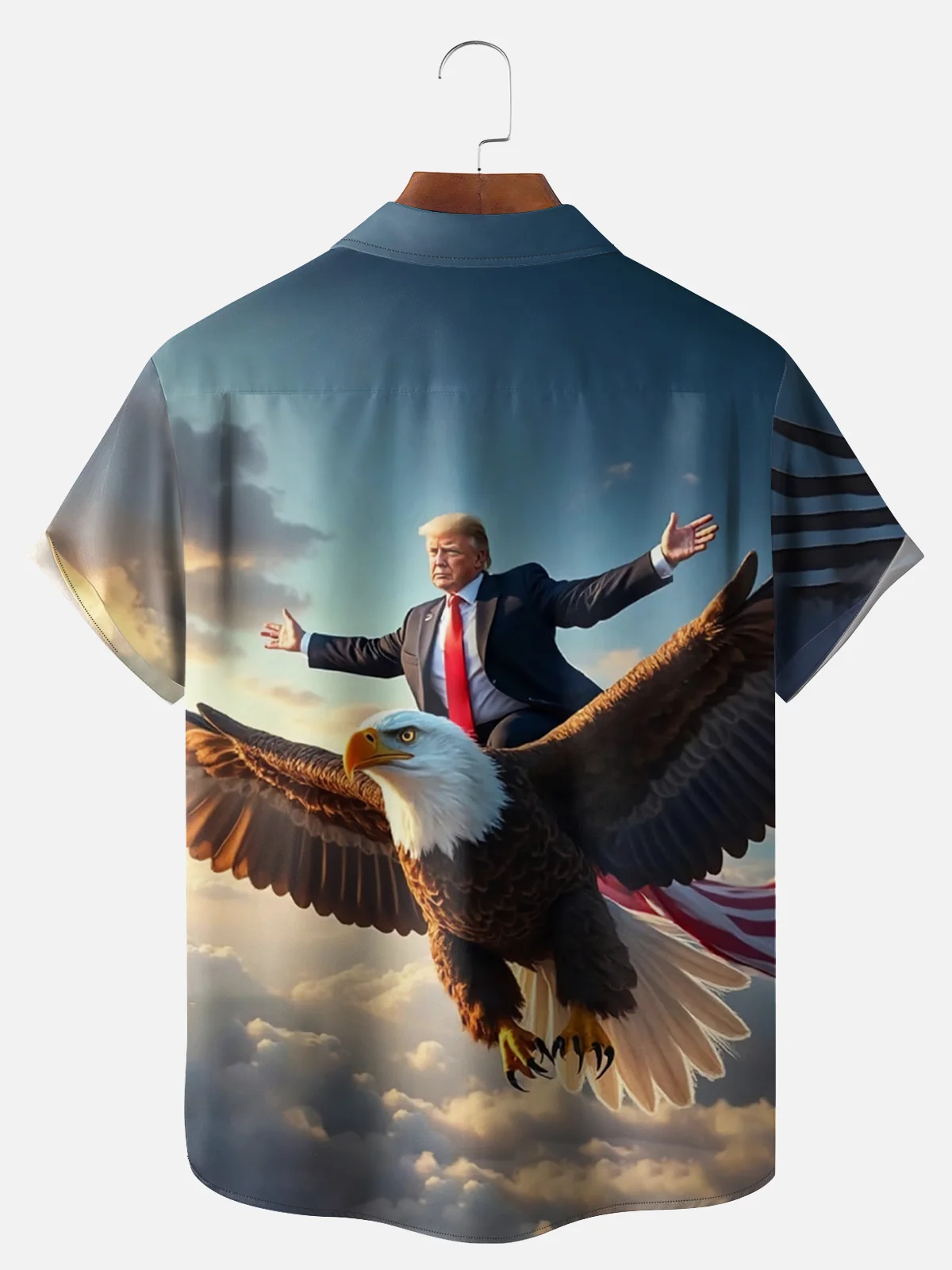 Big Size Moisture-wicking Trump Eagle Patriotic Chest Pocket Casual Shirt