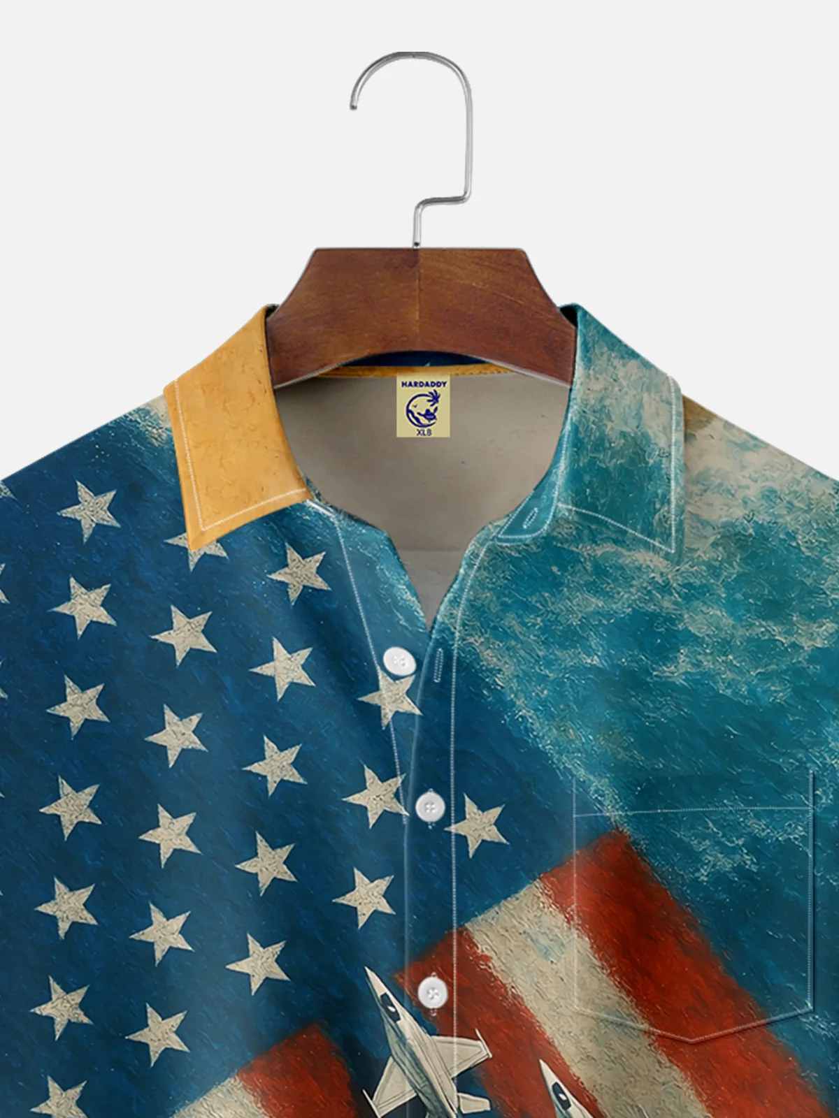 Big Size Moisture-wicking American Flag Funny Landscape Beach Stars and Stripes Chest Pocket Casual Shirt