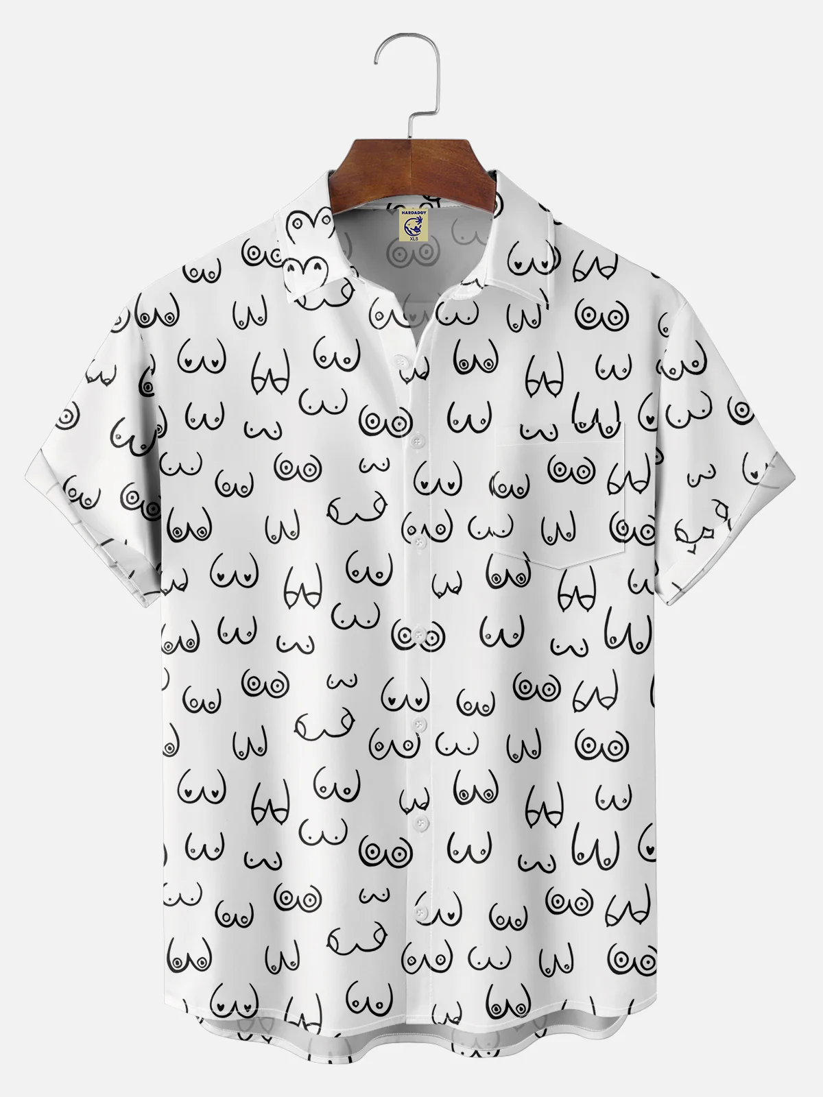 Big Size Moisture-wicking Art Abstract Boobs Line Drawing Chest Pocket Hawaiian Shirt