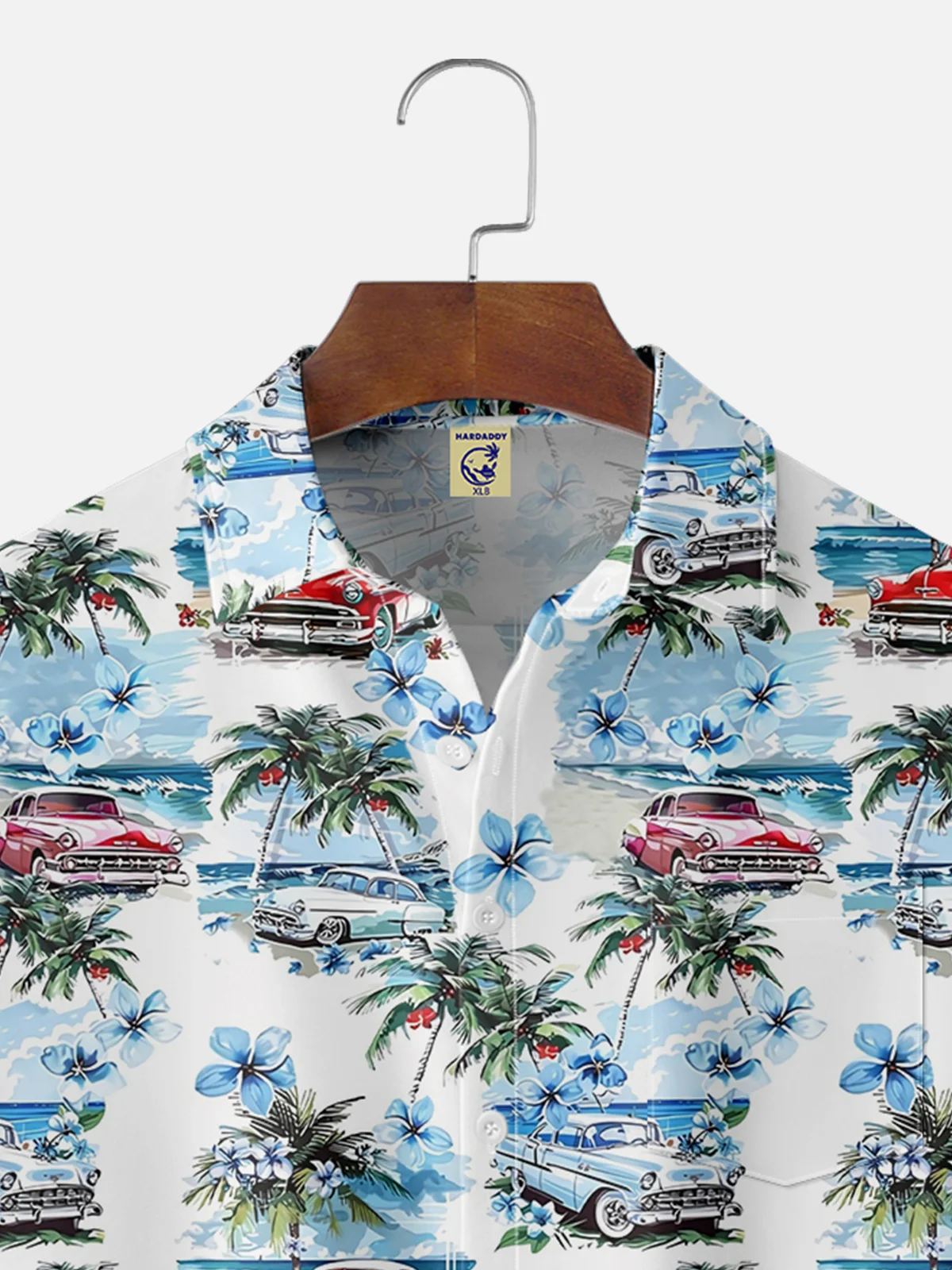 Big Size Moisture-wicking Beach Retro Car Chest Pocket Hawaiian Shirt