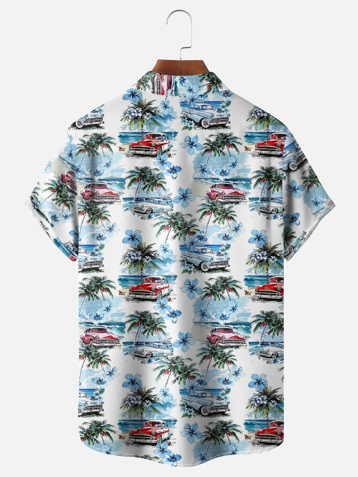Tall Size Moisture-wicking Beach Retro Car Chest Pocket Hawaiian Shirt