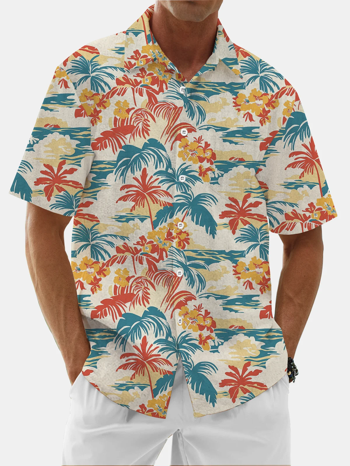 Moisture Wicking Gradient Coconut Tree Chest Pocket Hawaiian Shirt