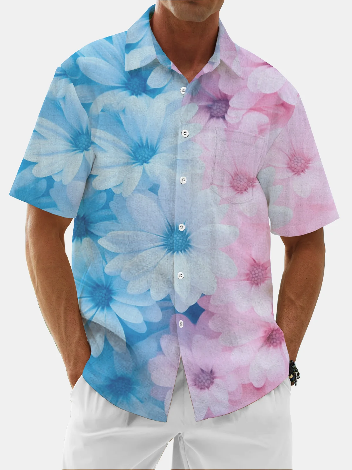 Moisture Wicking Floral Chest Pocket Hawaiian Shirt