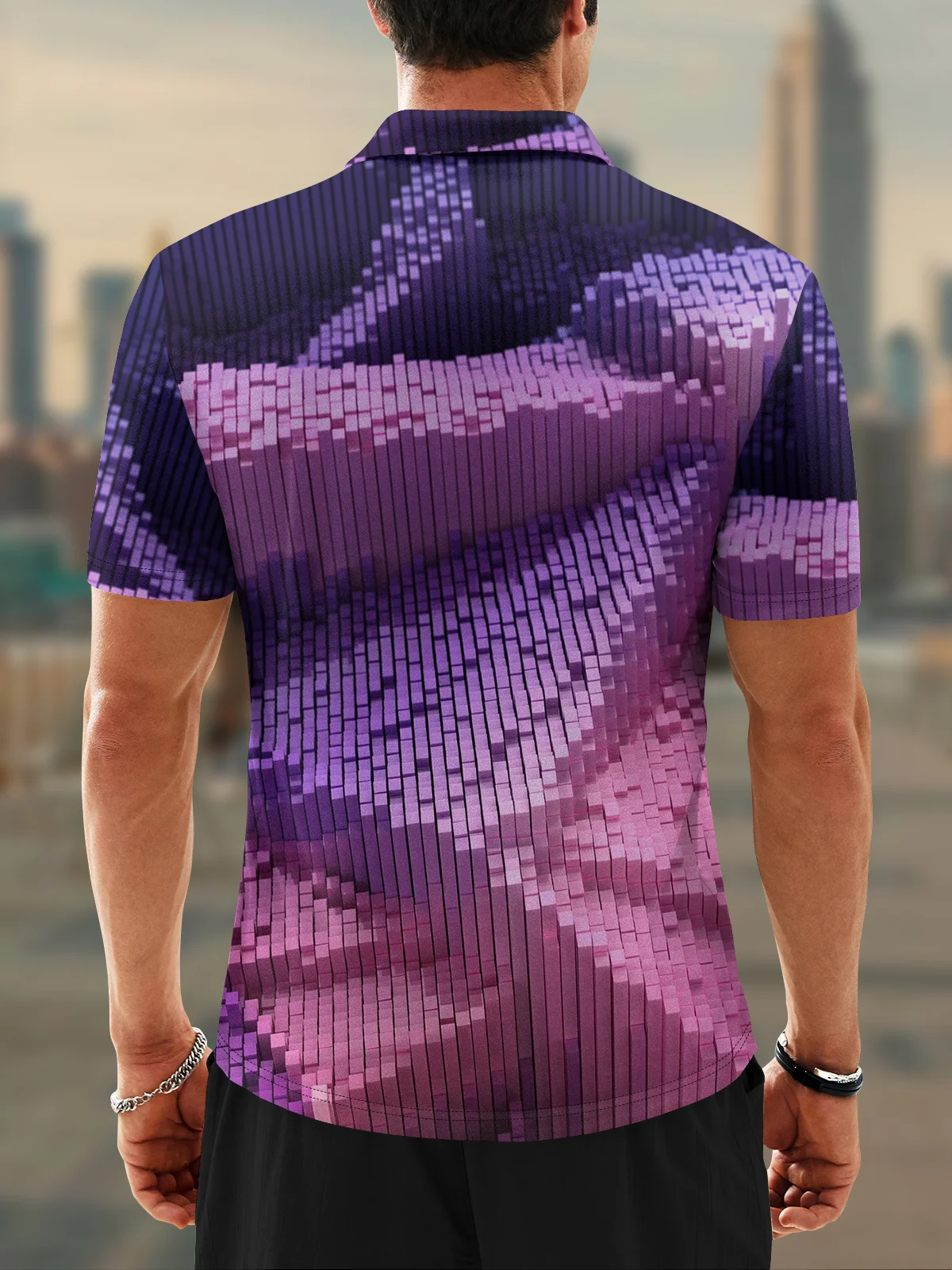 Moisture Wicking Gradient Color Abstract Stripes Short Sleeve Golf Polo