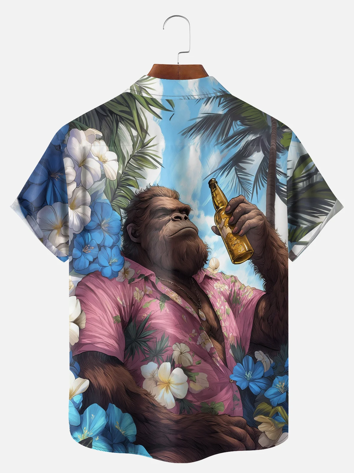 Big Size Moisture-wicking Tropical Chimpanzees Chest Pocket Hawaiian Shirt