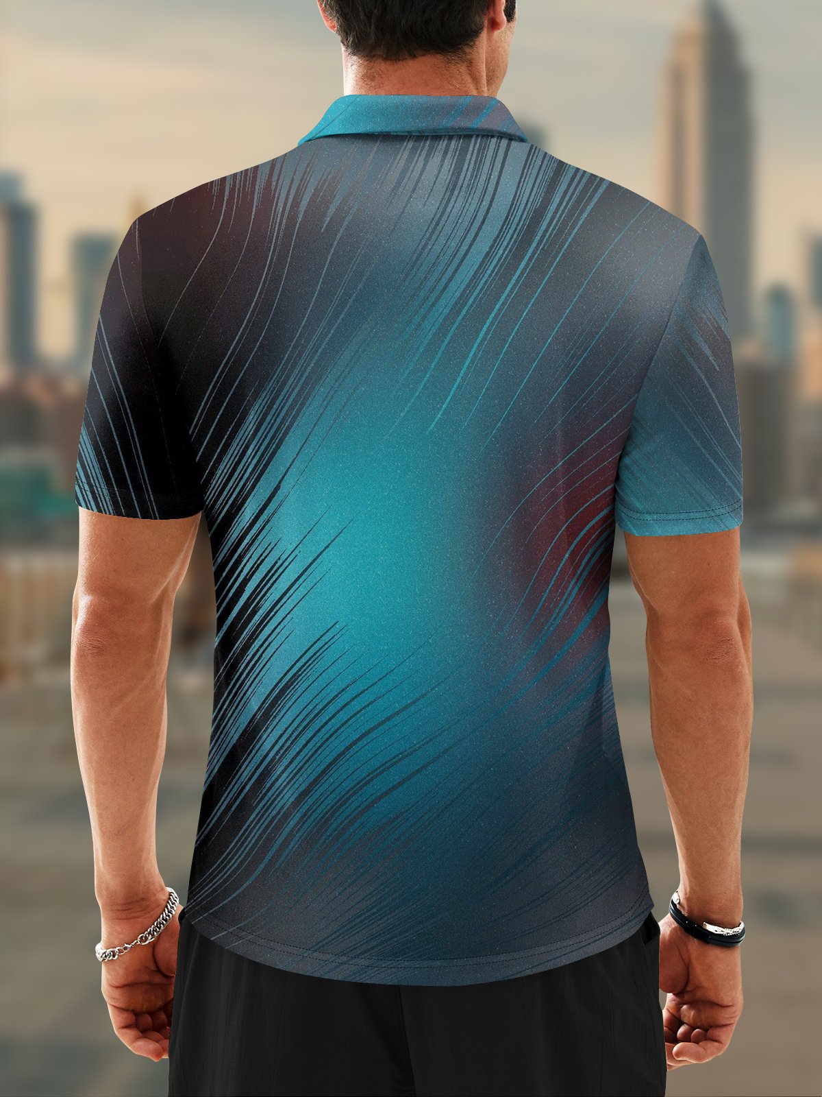 Moisture Wicking Abstract Gradient Color Stripes Short Sleeve Golf Polo