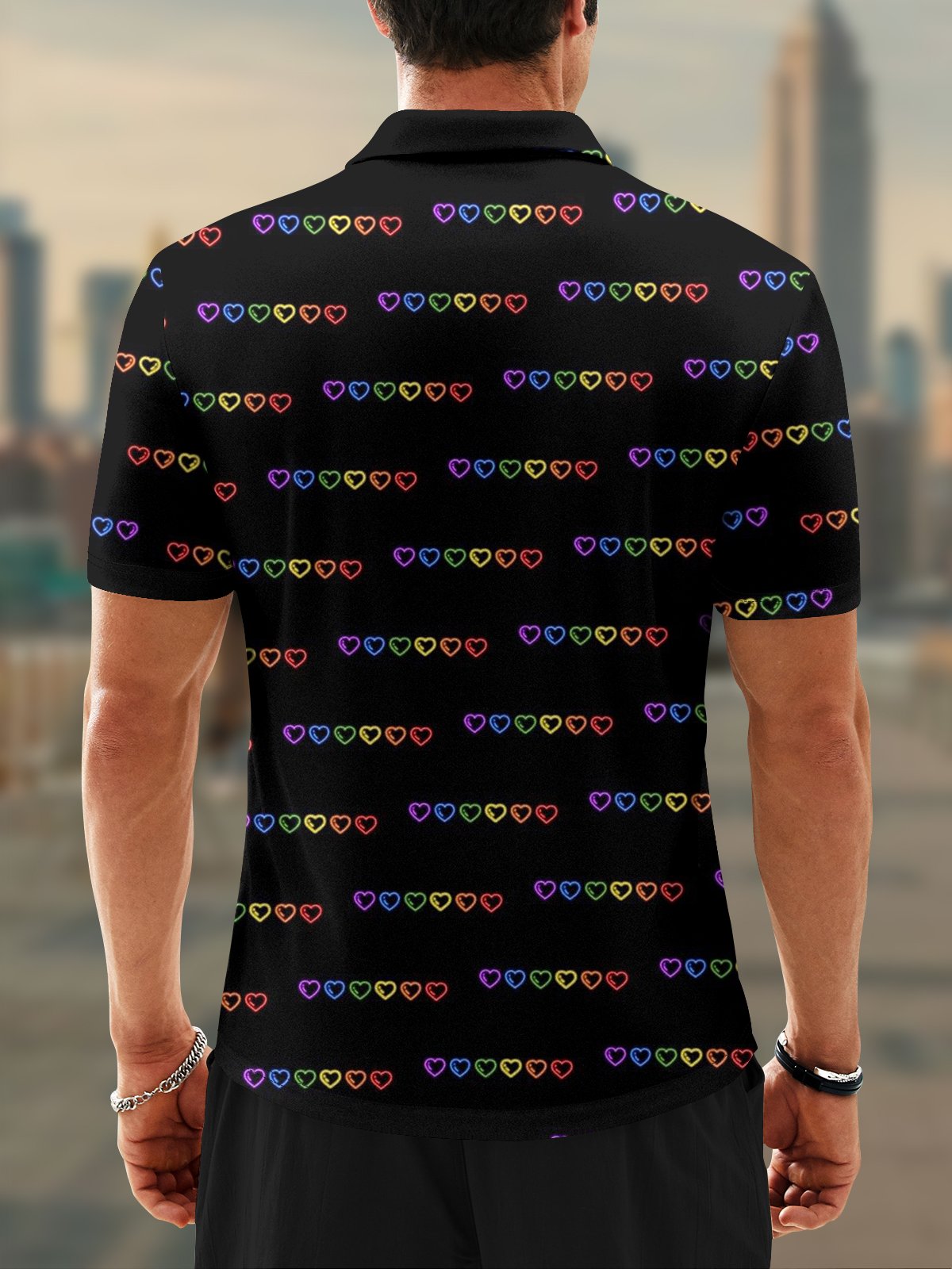 Moisture Wicking Gradient Rainbow Heart Short Sleeve Golf Polo