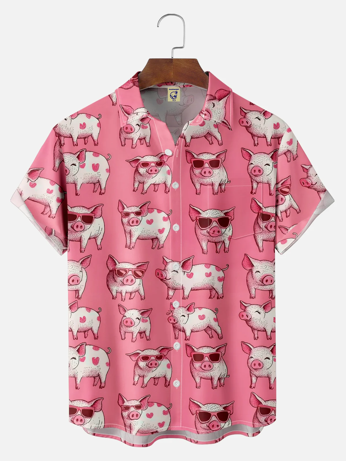 Big Size Moisture-wicking Fly Pigs Chest Pocket Casual Shirt