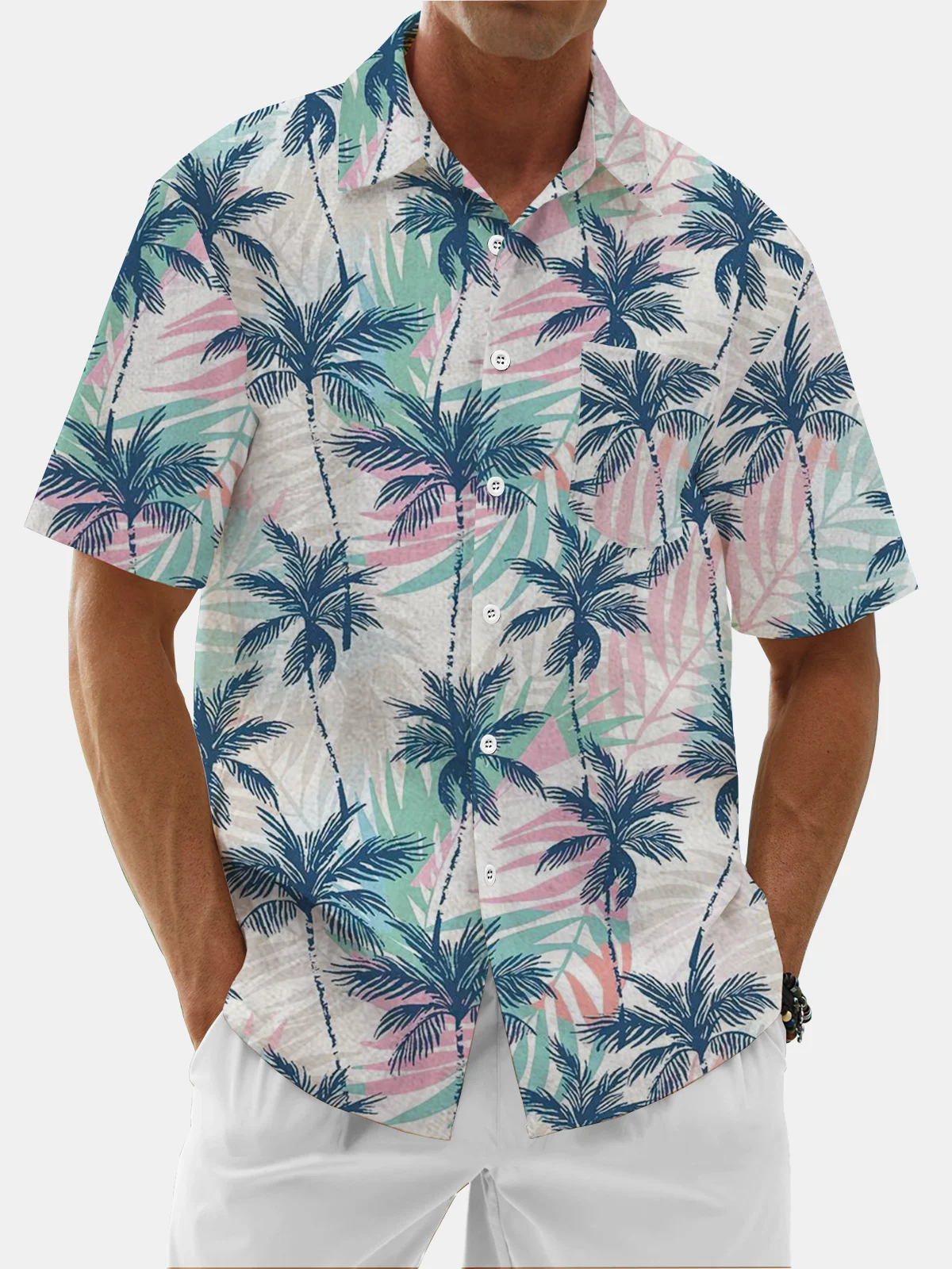 Moisture Wicking Gradient Coconut Tree Chest Pocket Hawaiian Shirt