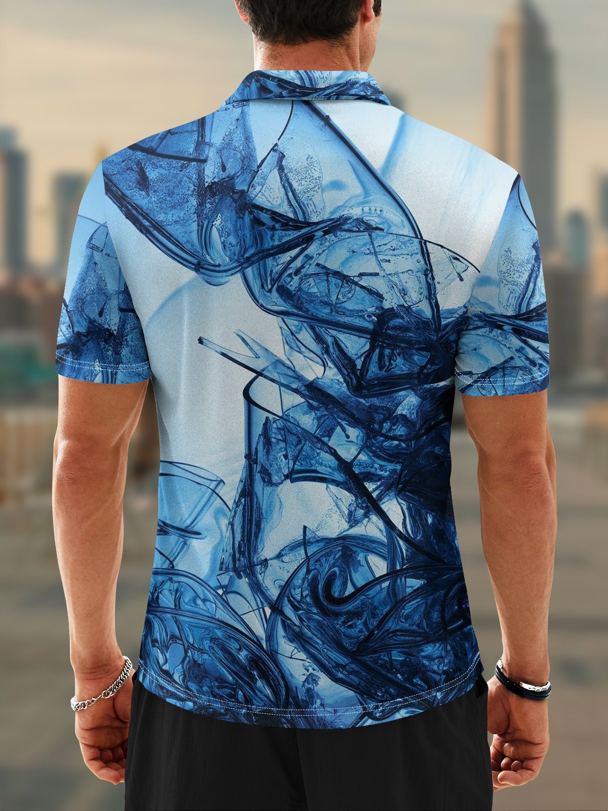Moisture Wicking Gradient Color Abstract Geometric Short Sleeve Golf Polo
