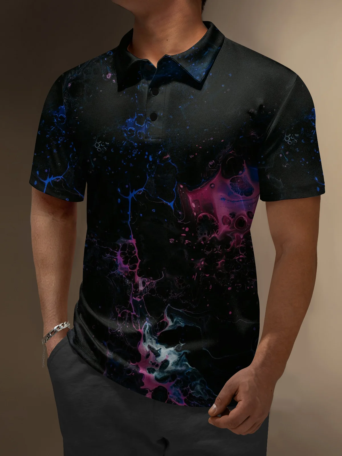 Moisture Wicking Gradient Color Abstract Stripes Short Sleeve Golf Polo