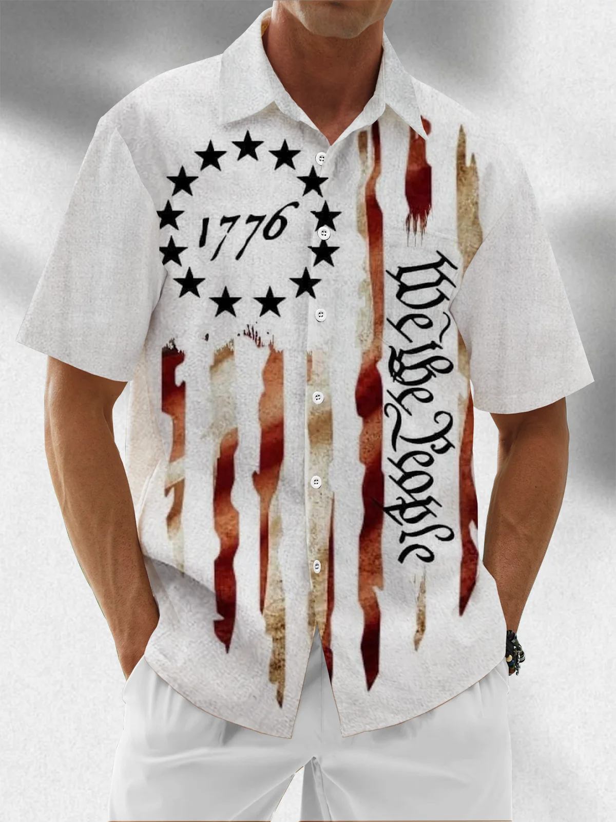 Moisture Wicking 1776 Independence Day Chest Pocket Hawaiian Shirt