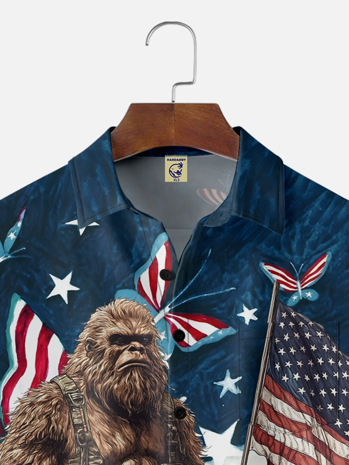 Big Size Moisture-wicking American Flag Bigfoot Chest Pocket Casual Shirt