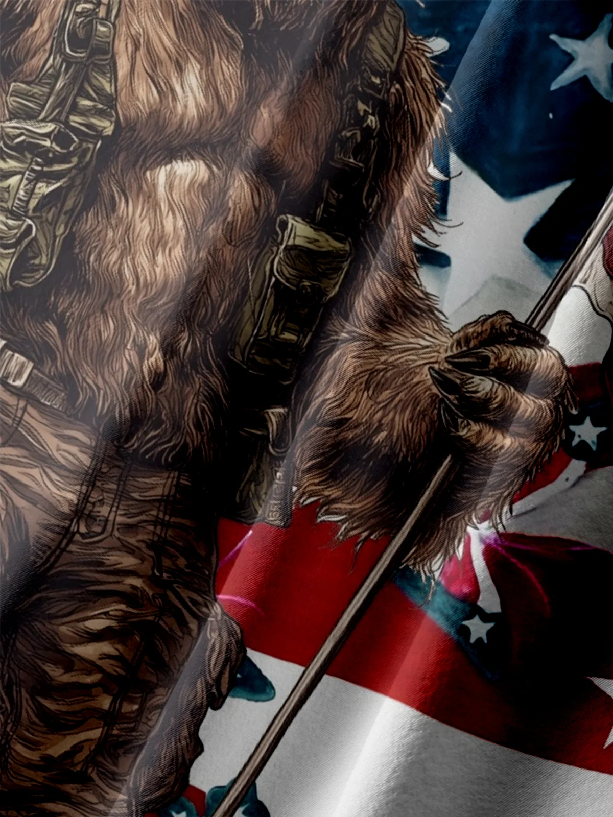 Big Size Moisture-wicking American Flag Bigfoot Chest Pocket Casual Shirt