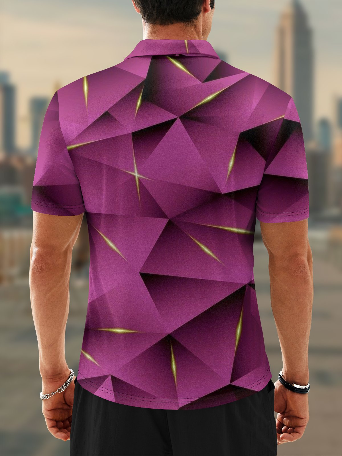 Moisture Wicking Gradient Color 3D Abstract Geometric Short Sleeve Golf Polo